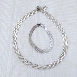 Sterling Silver Bracelet and Necklace 18 Inch 6 Strand Braided Herringbone